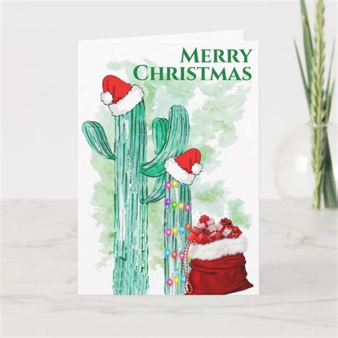 Funny Lighted Southwest Saguaro Cactus Custom Holiday Card Zazzle