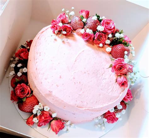 Strawberry Buttercream Wedding Cake With Roses Pink Wedding Cake