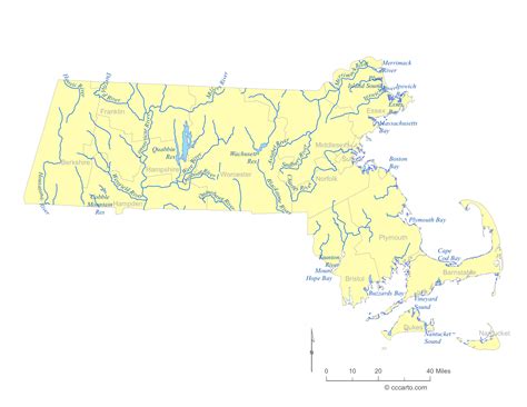 State Of Massachusetts Water Feature Map And List Of