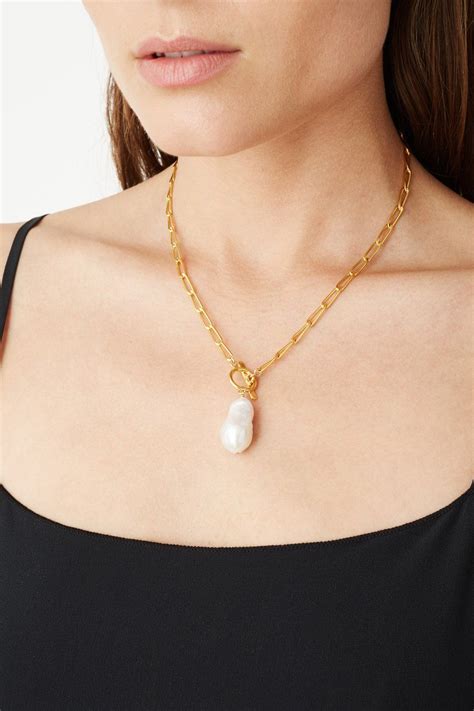 White Baroque Pearl Gold Toggle Necklace Chan Luu