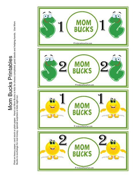 Mom Bucks For Kids Kids Earn Mom Bucks From Doing Chores Kids