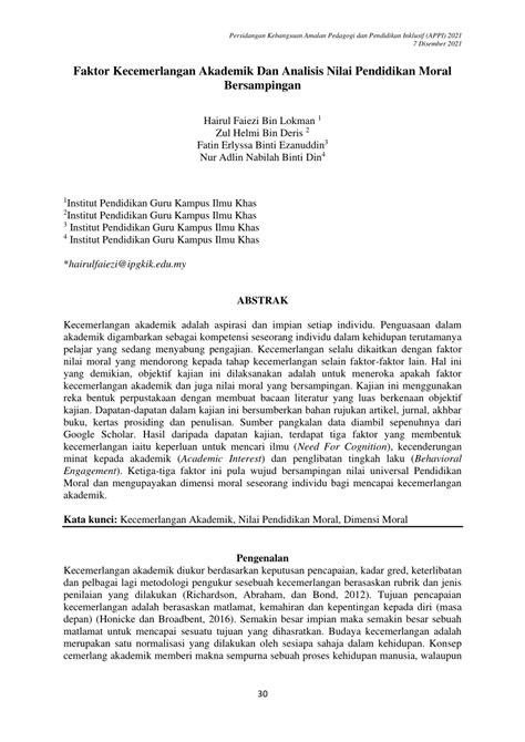 PDF Faktor Kecemerlangan Akademik Dan Analisis Nilai Pendidikan Moral Bersampingan