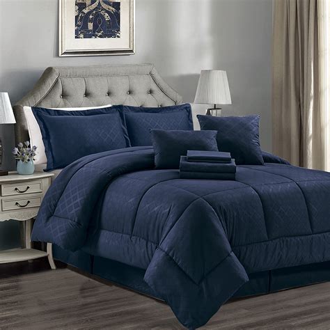 10 Piece Comforter Set Bed In A Bag Decorative Pillows Shams Included King Navy