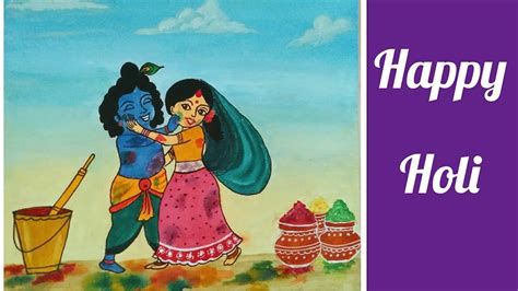 Easy How To Draw Happy Holi Festival For Kids Radha Krishna Playing