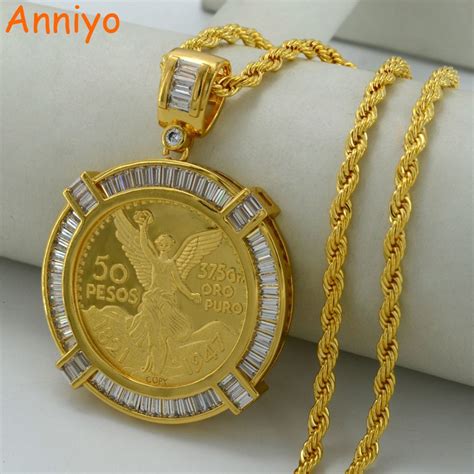 Anniyo Mexican Peso Coin Necklace For Womenmen Gold Colorcopper With