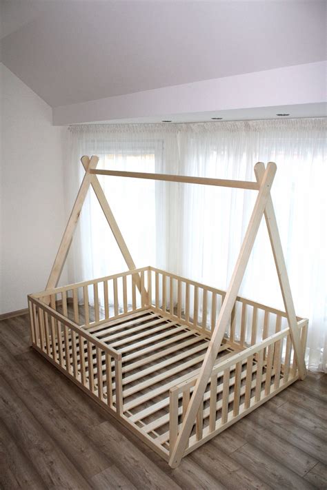 Teepee Toddler House Bed Montessori Floor Bed Kid Bed Wood Bed