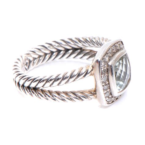 David Yurman Sterling Silver Diamond Prasiolite Petite Albion Ring 6 50191