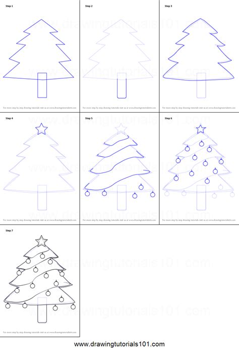 draw decorated christmas tree printable step  step drawing sheet drawingtutorialscom