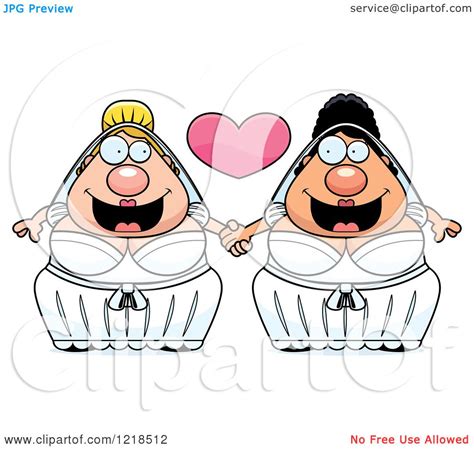 Clipart Of A Chubby Lesbian Wedding Couple Holding Hands Under A Heart
