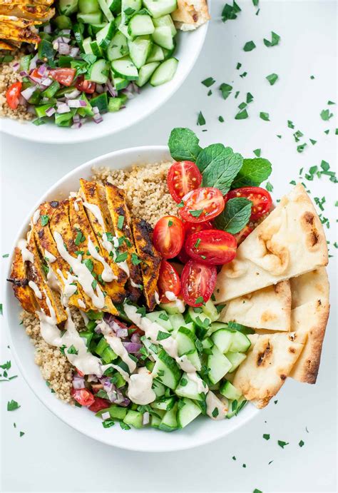Chicken shawarma salad is a perfect meal prep to break out of routine lunch salads! Healthy Chicken Shawarma Quinoa Bowls - Peas And Crayons