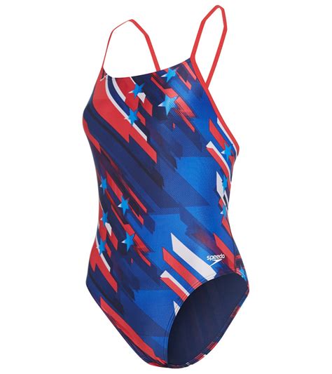 Speedo Womens Stripes And Stars Relay Back One Piece Swimsuit At
