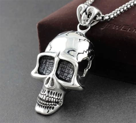 Huge Heavy Skull Head Men S Stainless Steel Punk Biker Pendant Necklace Chain In Pendant