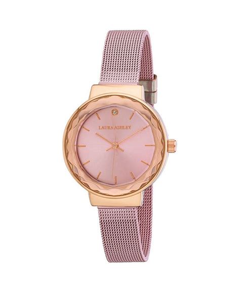 Laura Ashley Ladies Pink Facet Bezel Sunray Dial Mesh Watch And Reviews