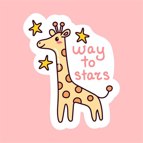 Kawaii Giraffe Sticker Way To Stars Cute Animal With Stars Doodle
