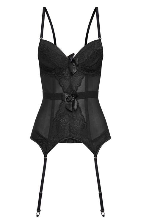black suspender corset knicker set lingerie prettylittlething ksa