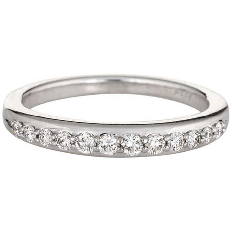 Half Diamond Platinum Band Estate Stacking Ring Wedding Jewelry Stacker