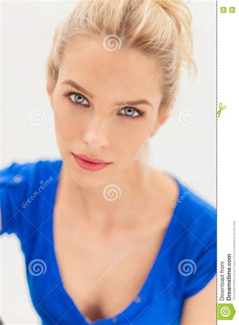 Beauty Portrait Of A Blonde Woman With Blue Eyes Stock Image Image Of Beautiful Hairstyle
