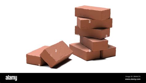 Stack Of Red Bricks Of Terracotta Isolated On White Background
