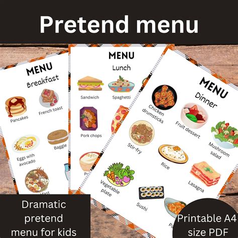 Printable Pretend Play Menus Printable Kids Breakfast Lunch Dinner