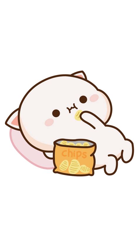 Mochi Mochi Peach Cat With Chips Sticker In 2021 Cute Anime Cat