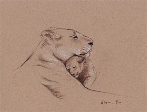 A Mothers Pride Lioness And Cub Original Pencil Drawing Flickr