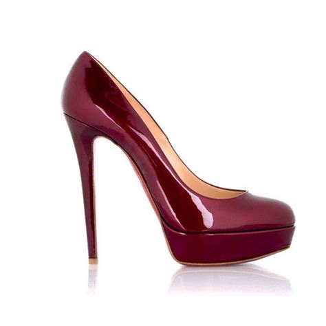 Patent Leather Round Toe Platform Burgundy High Heel Shoes Custom Made