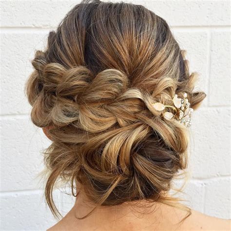 But sometimes costs have to be cut, time is short, and maybe you're even in a location where hair stylists are few and far between. Pull-through-braid with a low messy bun in the back,updo ...
