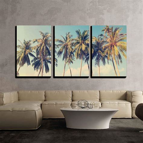 3 Piece Canvas Wall Art Vintage Tropical Palm Trees On A