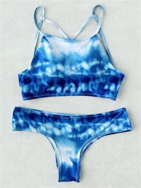 shop tie dye strappy back bikini set online shein offers tie dye strappy back bikini set and more