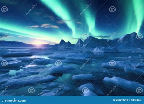 Northern Lights Dancing Above A Frozen Tundra Stock Photo Image Of