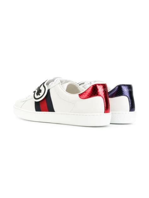 Gucci Ace Watersnake Trimmed Embellished Leather Sneakers In White