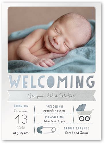 Welcoming Bliss Boy 5x7 Unique Birth Announcements Tiny Prints