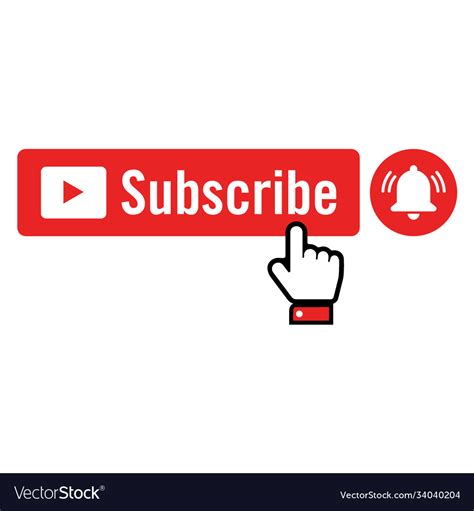 Red Subscribe Button Notification Bell And Hand Vector Image