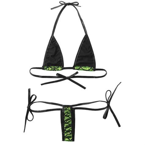Women Metallic Mermaid Micro Thong Bra Mini Bikini Swimwear Slingshot