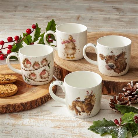 Wrendale Christmas Mugs Set Of 4 By Royal Worcester