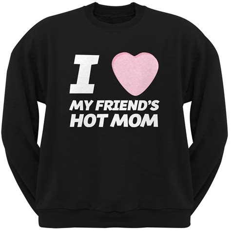 I Love My Friends Hot Mom Candy Heart Black Adult Crew Neck Sweatshirt Large