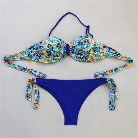 2017 new arrival bikini women swimsuit push up swimwear female sexy brazilian floral lace up