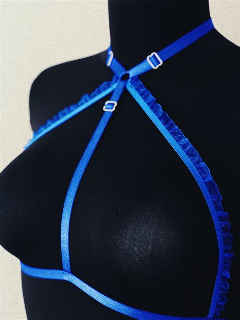 Blue Full Body Harness Crotchless Lingerie Set With Leg Etsy