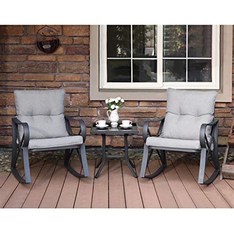 3 Piece Bistro Set Stylish Patio Rocking Chairs And Glass Top Table
