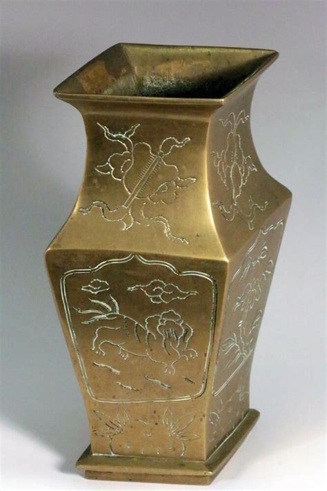 Rated 5 out of 5 stars. Antique Chinese Diamond Shaped Brass Vase With FOO DOGS ...