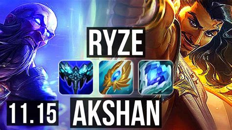 ryze vs akshan mid defeat 66 winrate 6 solo kills legendary br master v11 15 youtube