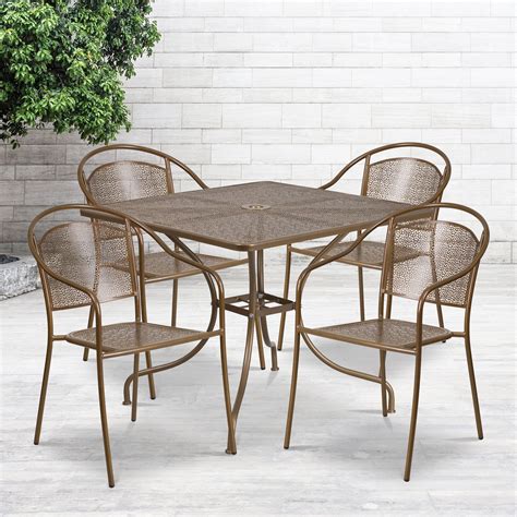 Flash Furniture 355 Square Indoor Outdoor Steel Patio Table Set With