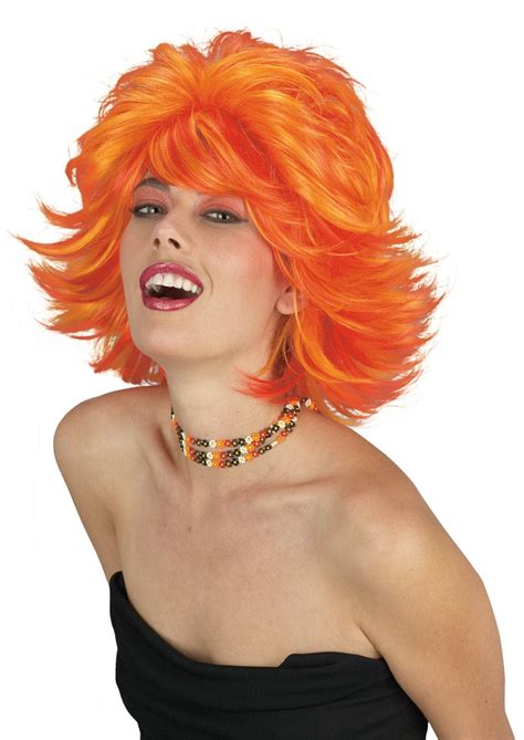 Choppy Layered Wig Red Yellow Wig Costume Accessory The Horror Dome