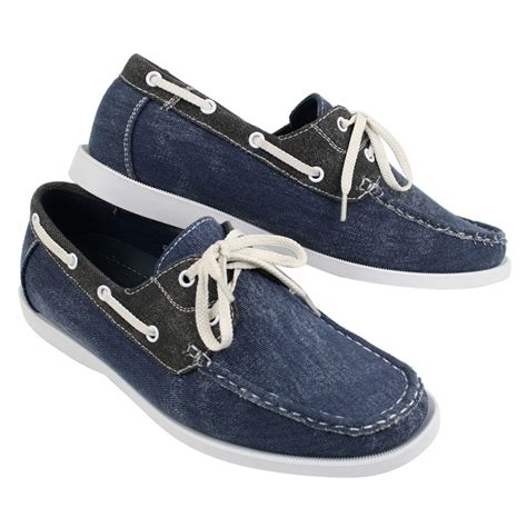 Mens Denim Canvas Retro Laced Moccasin Boat Deck Shoes Washed Navy Beige Buy Online Happy
