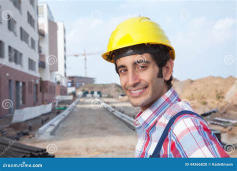 Laughing Construction Worker With Black Hair Stock Photo Image Of