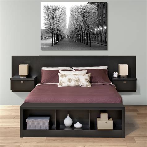 To keep the access to the bed drawer free: Prepac Black Series 9 Designer Floating Queen Headboard ...