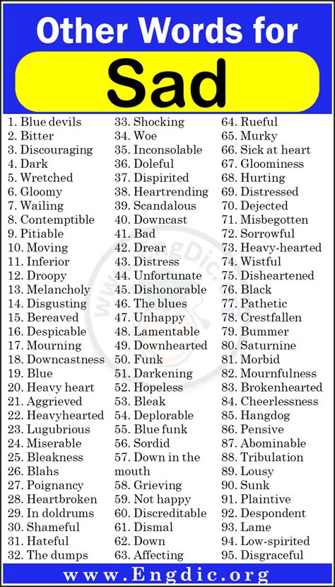 300 Other Words For Saddepressed Synonyms For Sad Engdic