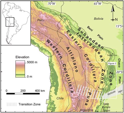 Shaded Topographic Map Of The Central Andes Within South