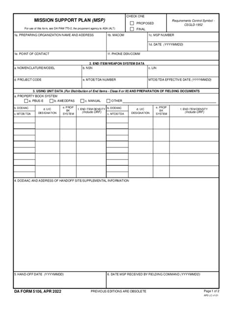 Fillable Online Armypubs Army Mission Support Plan Msp Da Form