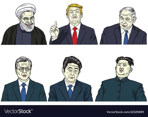 Set World Leaders Cartoon Caricature Royalty Free Vector